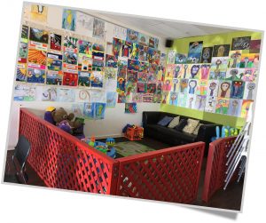 Kid's play area with artwork